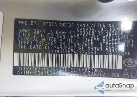 2010 Toyota Corolla Le z USA, uszkodzony, nr VIN 2T1BU4EE7AC273551